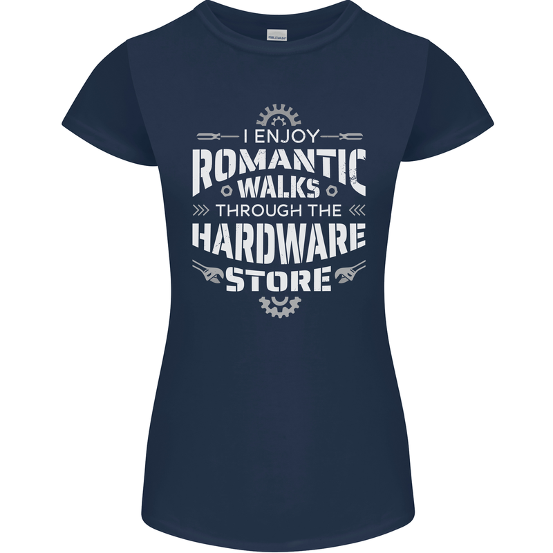 Romantic Walks Hardware Store DIY Tradesman Womens Petite Cut T-Shirt Navy Blue