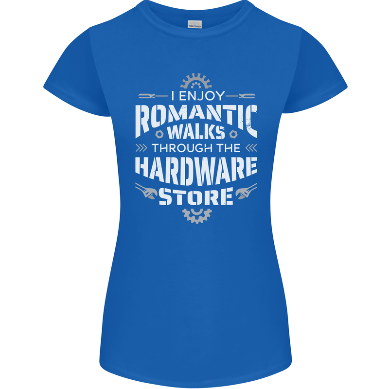 Romantic Walks Hardware Store DIY Tradesman Womens Petite Cut T-Shirt Royal Blue