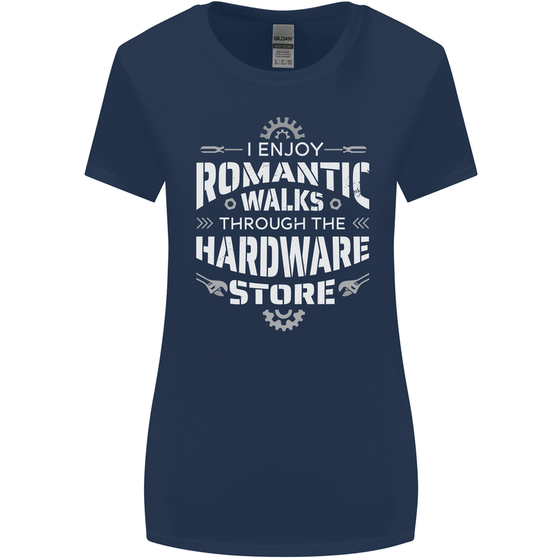 Romantic Walks Hardware Store DIY Tradesman Womens Wider Cut T-Shirt Navy Blue