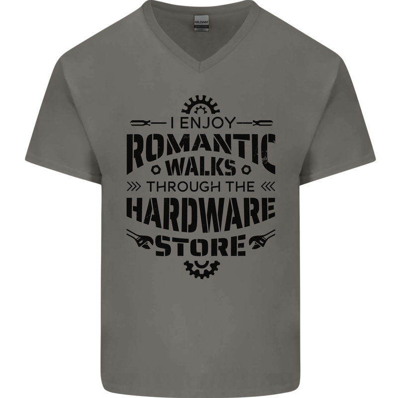 Romantic Walks Hardware Store Tradesman DIY Mens V-Neck Cotton T-Shirt Charcoal