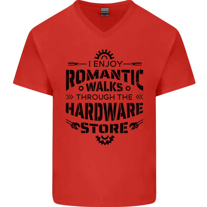 Romantic Walks Hardware Store Tradesman DIY Mens V-Neck Cotton T-Shirt Red