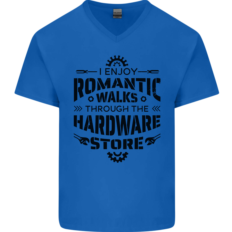 Romantic Walks Hardware Store Tradesman DIY Mens V-Neck Cotton T-Shirt Royal Blue