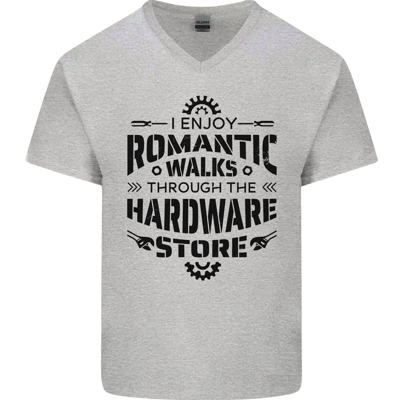 Romantic Walks Hardware Store Tradesman DIY Mens V-Neck Cotton T-Shirt Sports Grey