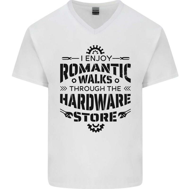 Romantic Walks Hardware Store Tradesman DIY Mens V-Neck Cotton T-Shirt White