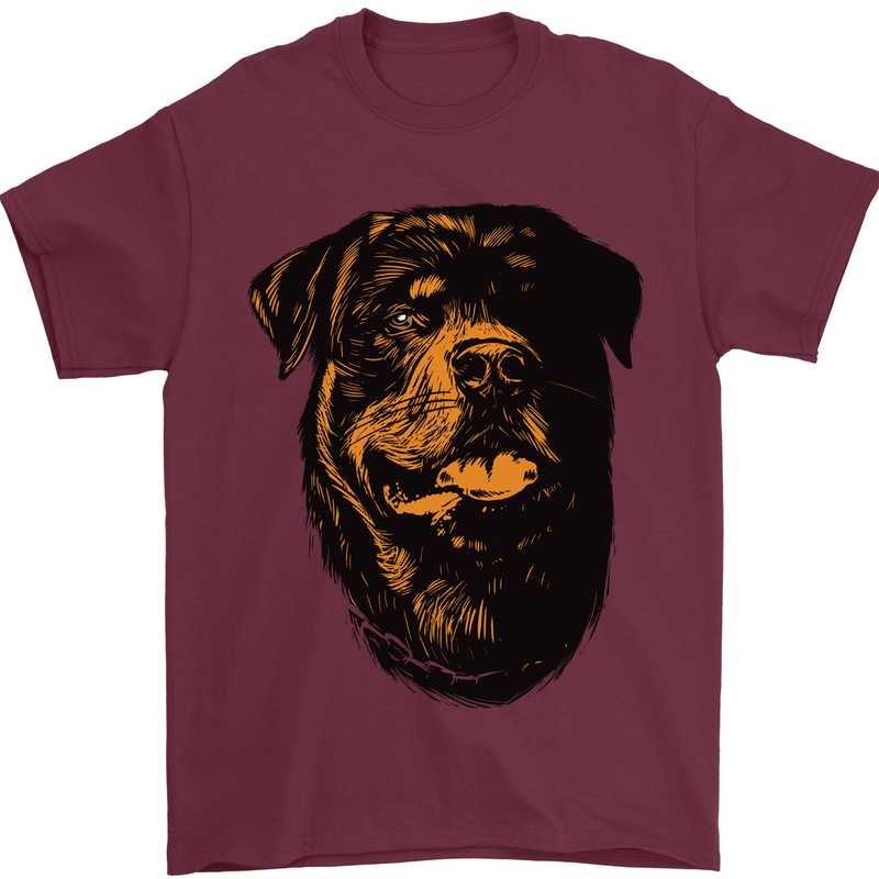 Rottweiller Head Dog Mens T-Shirt 100% Cotton Maroon