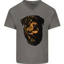 Rottweiller Head Dog Mens V-Neck Cotton T-Shirt Charcoal