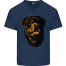Rottweiller Head Dog Mens V-Neck Cotton T-Shirt Navy Blue
