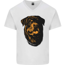 Rottweiller Head Dog Mens V-Neck Cotton T-Shirt White