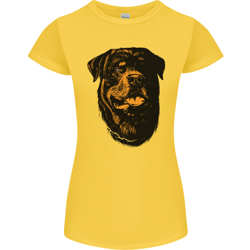 Rottweiller Head Dog Womens Petite Cut T-Shirt Yellow