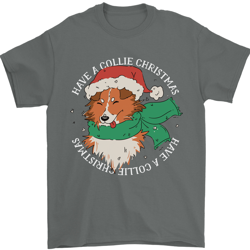 Rough Collie Dog Christmas Xmas Mens T-Shirt 100% Cotton Charcoal