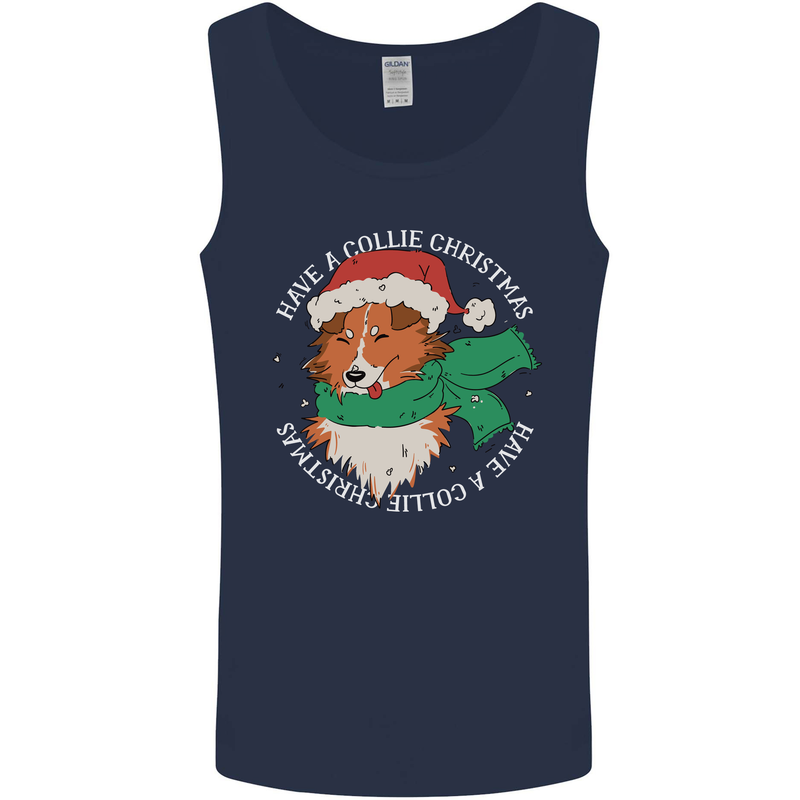 Rough Collie Dog Christmas Xmas Mens Vest Tank Top Navy Blue