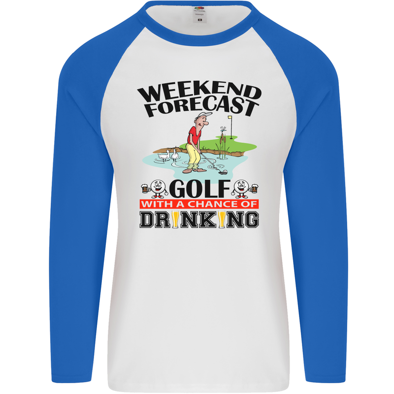 Weekend Forecast Golf with a Chance of Drinking Mens L/S Baseball T-Shirt White/Royal Blue