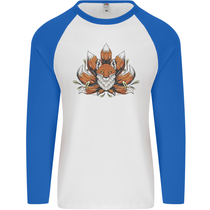 A Trippy Fox With Seven Tails Mens L/S Baseball T-Shirt White/Royal Blue