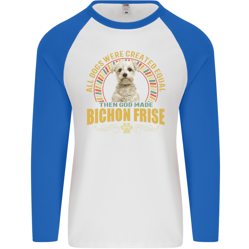 A Bichon Frise Dog Mens L/S Baseball T-Shirt White/Royal Blue