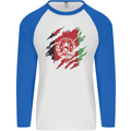 Torn Afghanistan Flag Afghan Day Football Mens L/S Baseball T-Shirt White/Royal Blue