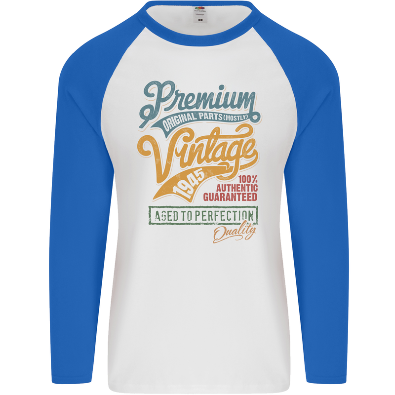 Aged to Perfection 78th Birthday 1945 Mens L/S Baseball T-Shirt White/Royal Blue