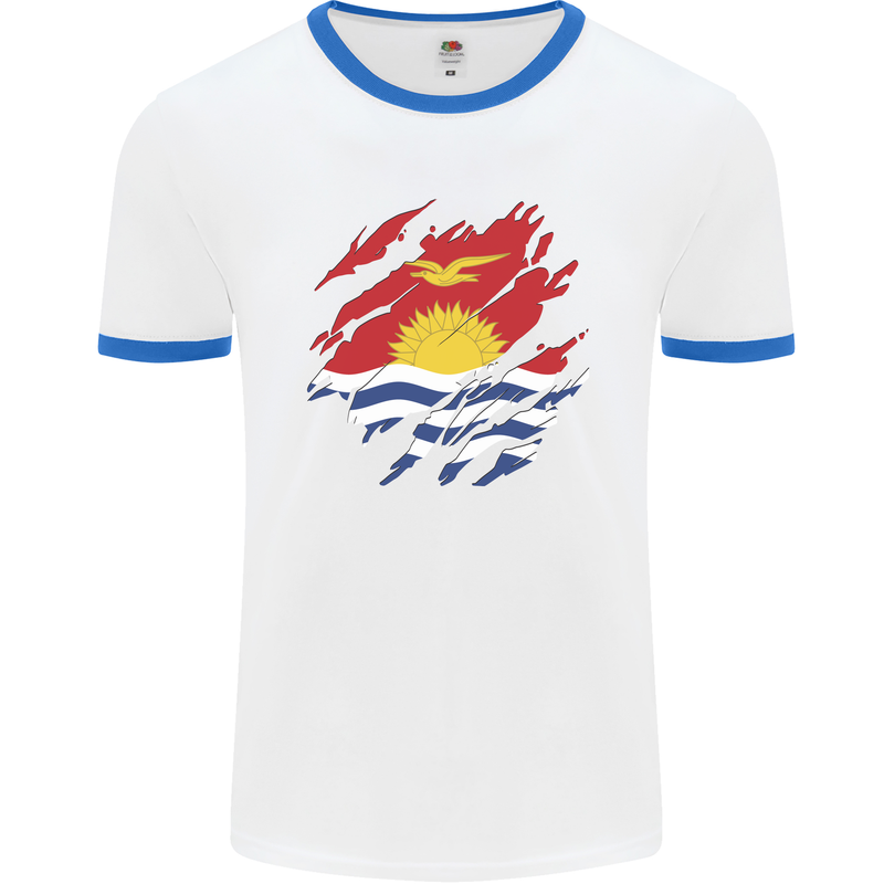 Torn Kiribati Flag Day Football Mens Ringer T-Shirt White/Royal Blue