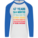 47th Birthday 47 Year Old Mens L/S Baseball T-Shirt White/Royal Blue