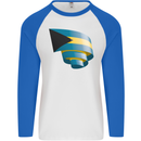 Curled Bahamas Flag Bahamians Day Football Mens L/S Baseball T-Shirt White/Royal Blue