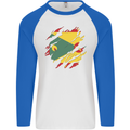 Torn Grenada Flag Grenadians Day Football Mens L/S Baseball T-Shirt White/Royal Blue