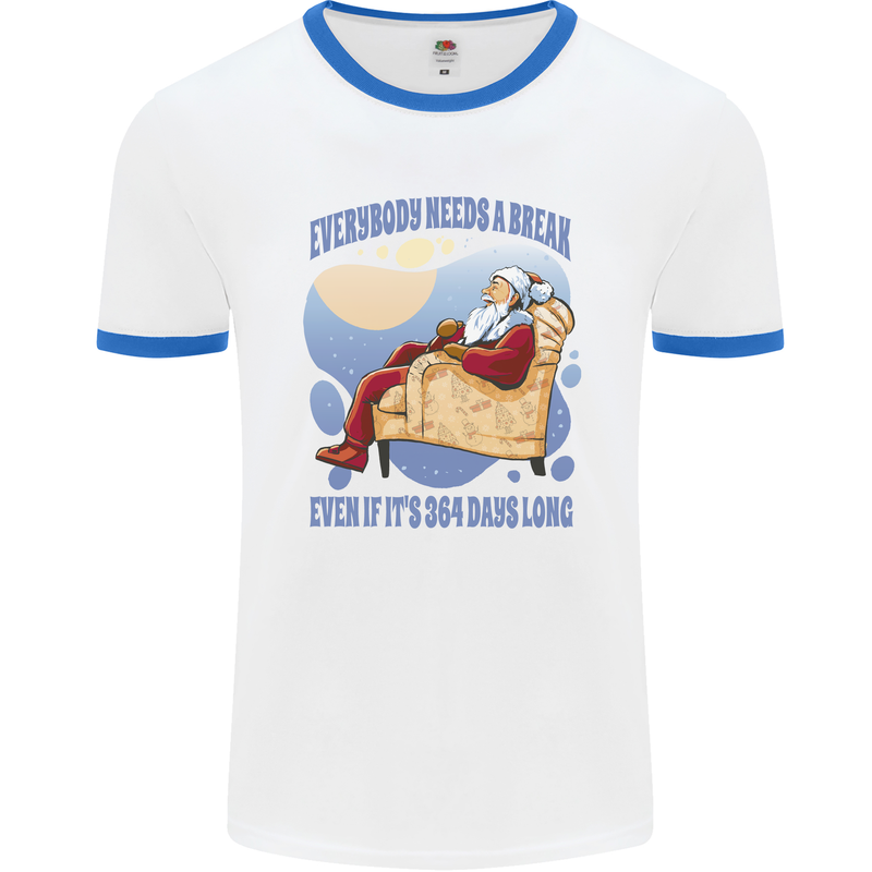 Christmas Santa Claus Needs a Break Xmas Mens Ringer T-Shirt White/Royal Blue