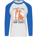 Sleeping With Her Corgi Funny Mens L/S Baseball T-Shirt White/Royal Blue