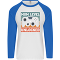 Mum Level Unlocked New Mommy Baby Born Mens L/S Baseball T-Shirt White/Royal Blue