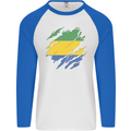 Torn Gabon Flag Gabonese Day Football Mens L/S Baseball T-Shirt White/Royal Blue