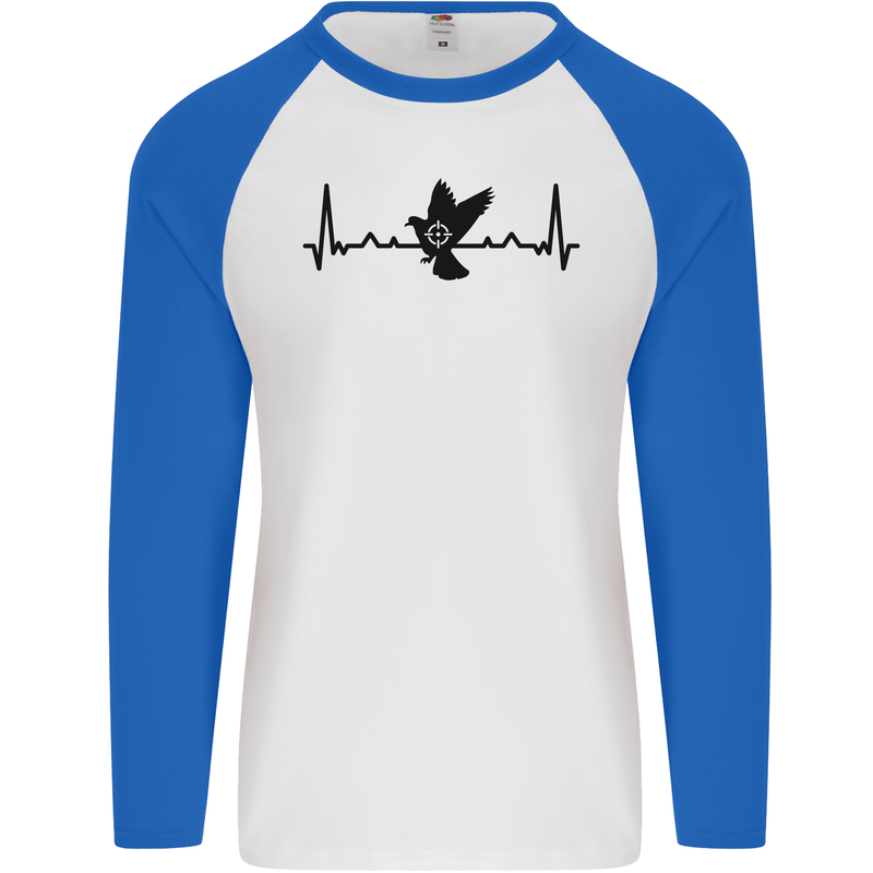 Pigeon Hunting Heart Beat ECG Hunter Mens L/S Baseball T-Shirt White/Royal Blue