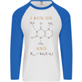 Coffee I Run On Caffeine and Chaos Funny Mens L/S Baseball T-Shirt White/Royal Blue