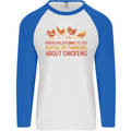 Funny Thinking About Chickens Farm Farmer Mens L/S Baseball T-Shirt White/Royal Blue