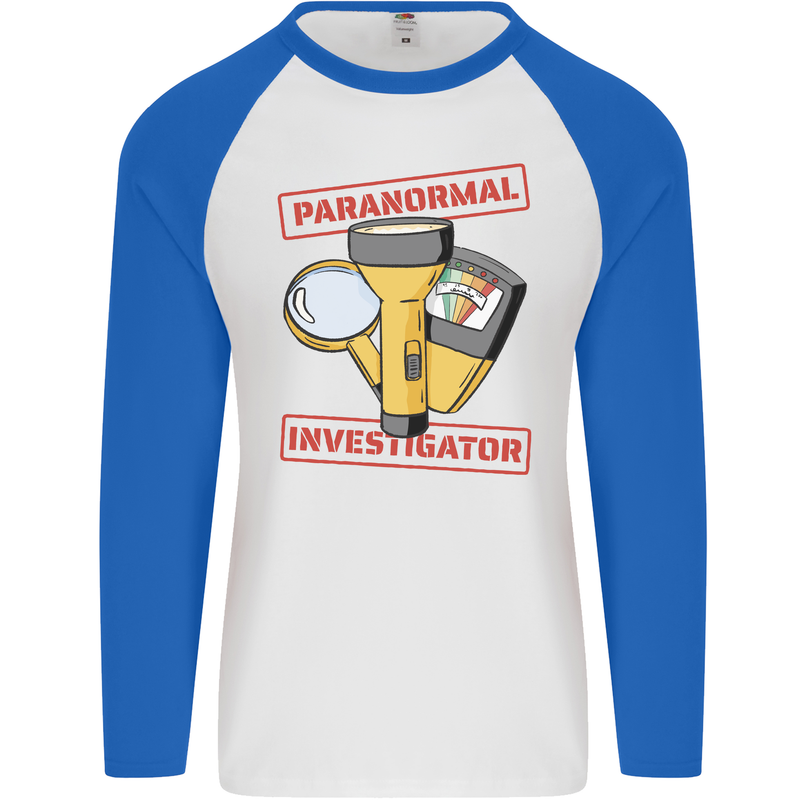 Paranormal Activity Investigator Halloween Mens L/S Baseball T-Shirt White/Royal Blue