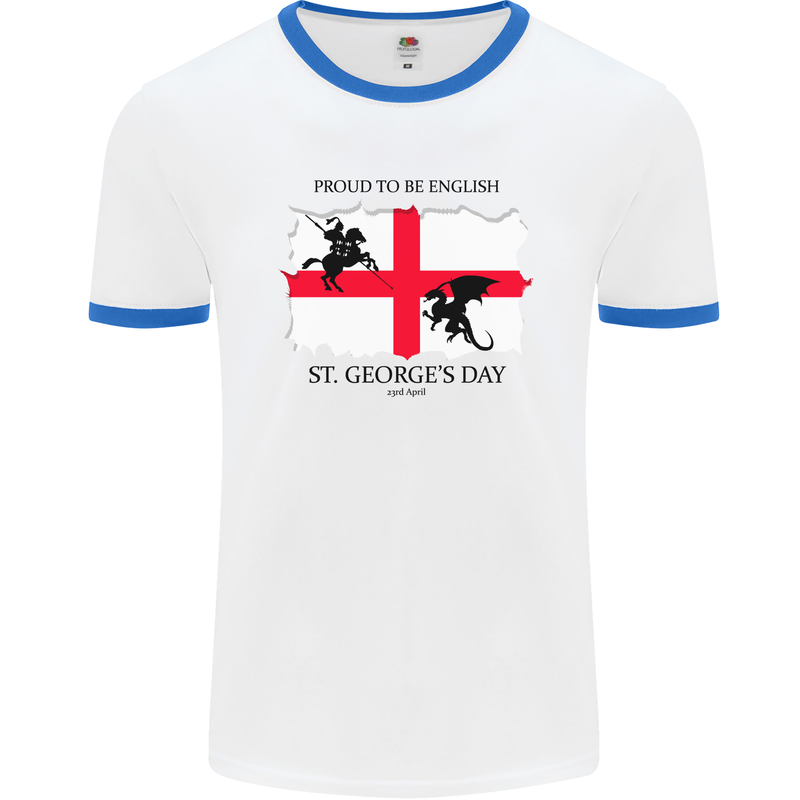 Proud to Be English St Georges Day Flag Mens Ringer T-Shirt White/Royal Blue