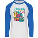 Just a Boy Who Loves Trains Spotter Engine Mens L/S Baseball T-Shirt White/Royal Blue