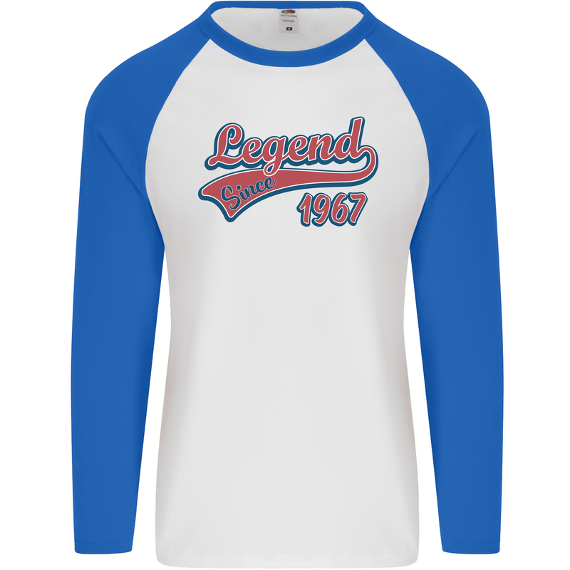 Legend Since 56th Birthday 1967 Mens L/S Baseball T-Shirt White/Royal Blue