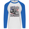 Truck Driver Funny USA Flag Lorry Driver Mens L/S Baseball T-Shirt White/Royal Blue