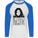 King of the North GOT Jon Snow Mens L/S Baseball T-Shirt White/Royal Blue