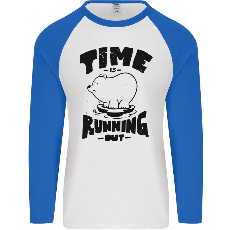 Time Running Out Climate Change Mens L/S Baseball T-Shirt White/Royal Blue