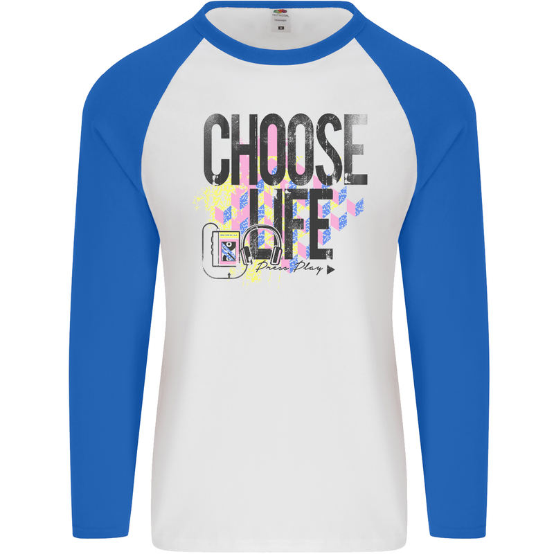 Choose Life Mens L/S Baseball T-Shirt White/Royal Blue