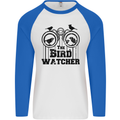 The Bird Watcher Watching Funny Mens L/S Baseball T-Shirt White/Royal Blue