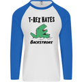 T-Rex Hates Backstroke Funny Swimming Swim Mens L/S Baseball T-Shirt White/Royal Blue