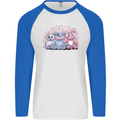 Zombie Cat Rabbit Bear Halloween Gothic Mens L/S Baseball T-Shirt White/Royal Blue