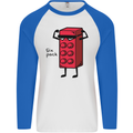 Six Pack Funny Gym Training Top Fat Obese Mens L/S Baseball T-Shirt White/Royal Blue