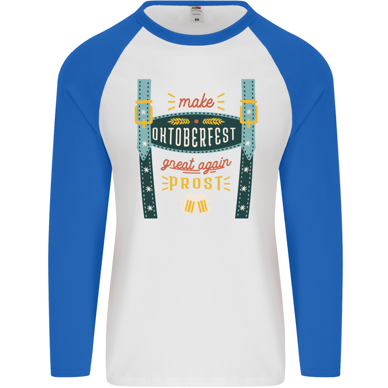 Make Oktoberfest Great Again Funny Beer Mens L/S Baseball T-Shirt White/Royal Blue