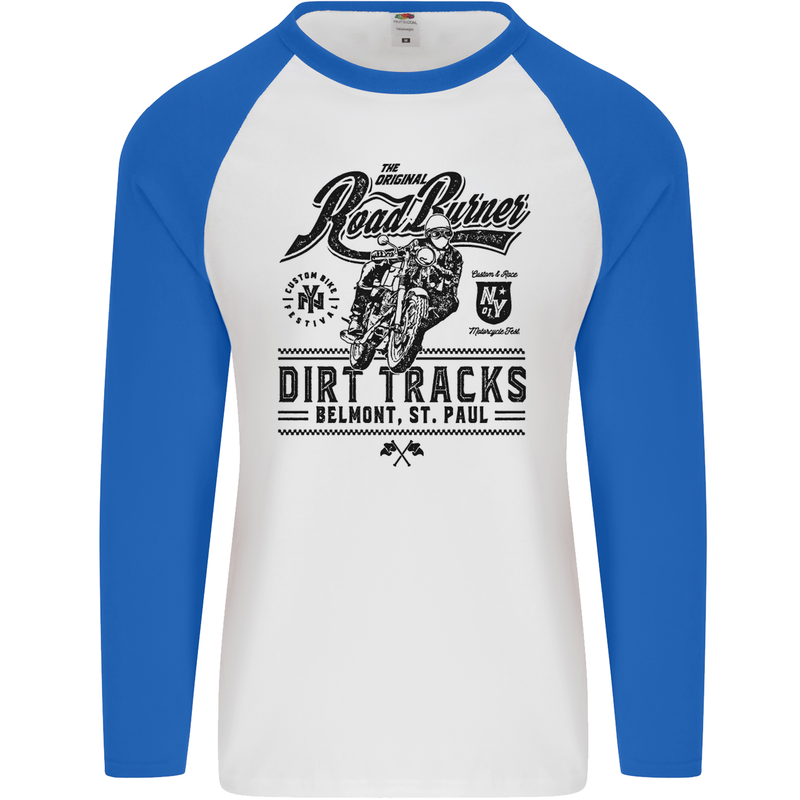 The Original Road Burner Biker Motorcycle Mens L/S Baseball T-Shirt White/Royal Blue