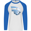 Curled Argentina Flag Argentinian Day Football Mens L/S Baseball T-Shirt White/Royal Blue
