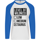 Levels of Wildness Taurus Mens L/S Baseball T-Shirt White/Royal Blue