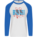 Roller Skating Just Roll With It Boots Mens L/S Baseball T-Shirt White/Royal Blue