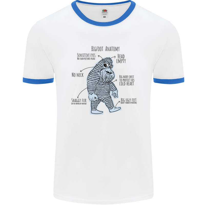 The Anatomy of Bigfoot Mens Ringer T-Shirt White/Royal Blue