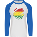Torn Bolivia Flag Bolivian Day Football Mens L/S Baseball T-Shirt White/Royal Blue
